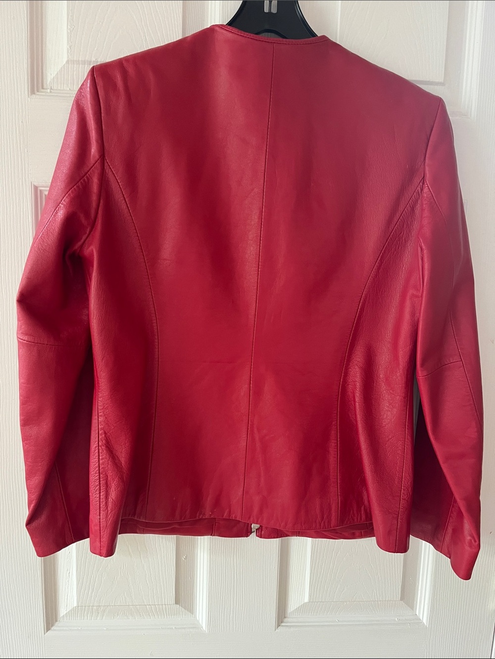 Classiques EntierRed Collarless Leather Zip Jacket - Picture 4 of 5